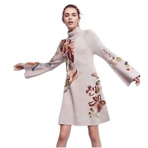 Anthropologie Sz XL Embroidered Floral Knit Dress